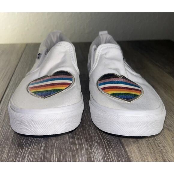Vans Pride Asher Slip-On White Rainbow Heart Shoes Kids Youth Missy US Size 4 - Picture 5 of 10